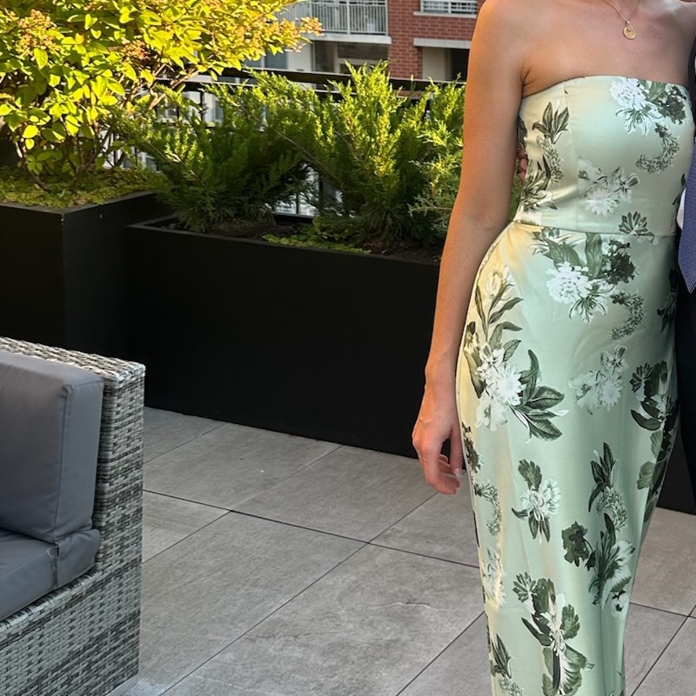 BHLDN Green Floral Strapless Dress